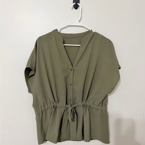 Stylish Olive Women's Blouse with Tie Waist